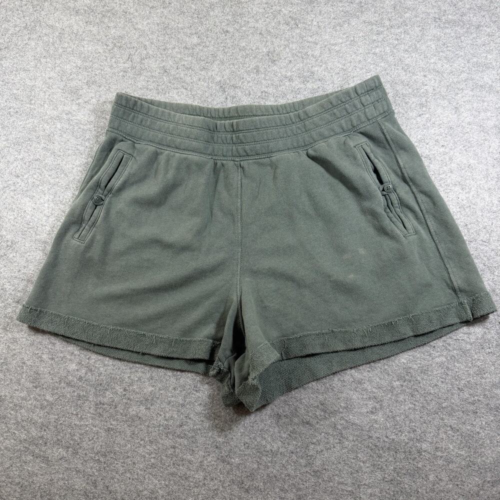 Aerie Sweat Shorts Womens L Green Cotton Lounge Elastic Waist Button Pockets